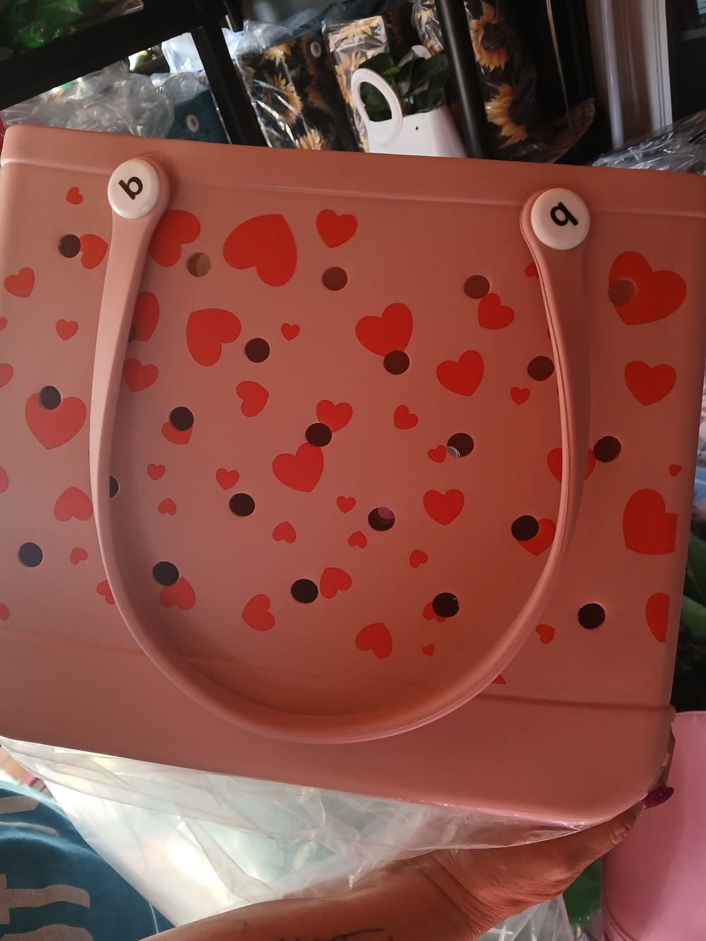 Heart-Print Pink Tote Bag Medium Bogg like bag.